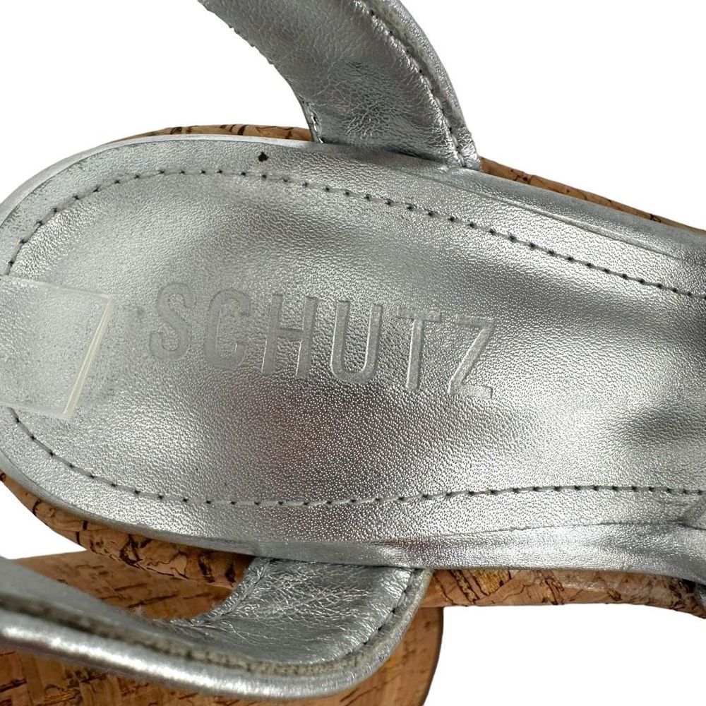 Schutz Pattie Metallic Leather Sandal Platform Silver Size 8 Ankle Strap Women’s - Picture 5 of 12